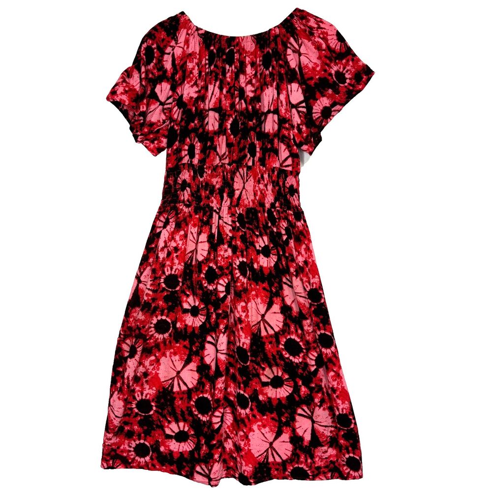 Chika's Smocked Waist Midi‎ Length Dress Sz Free Boho Festival Artsy Corset Tie